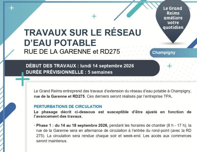 Perturbations de circulation secteur de la Garenne – travaux sur le réseau d&rsquo;eau potable